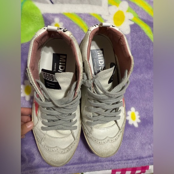 Golden Goose Red and Gray Distressed High-Top Sneakers - Picture 2 of 8